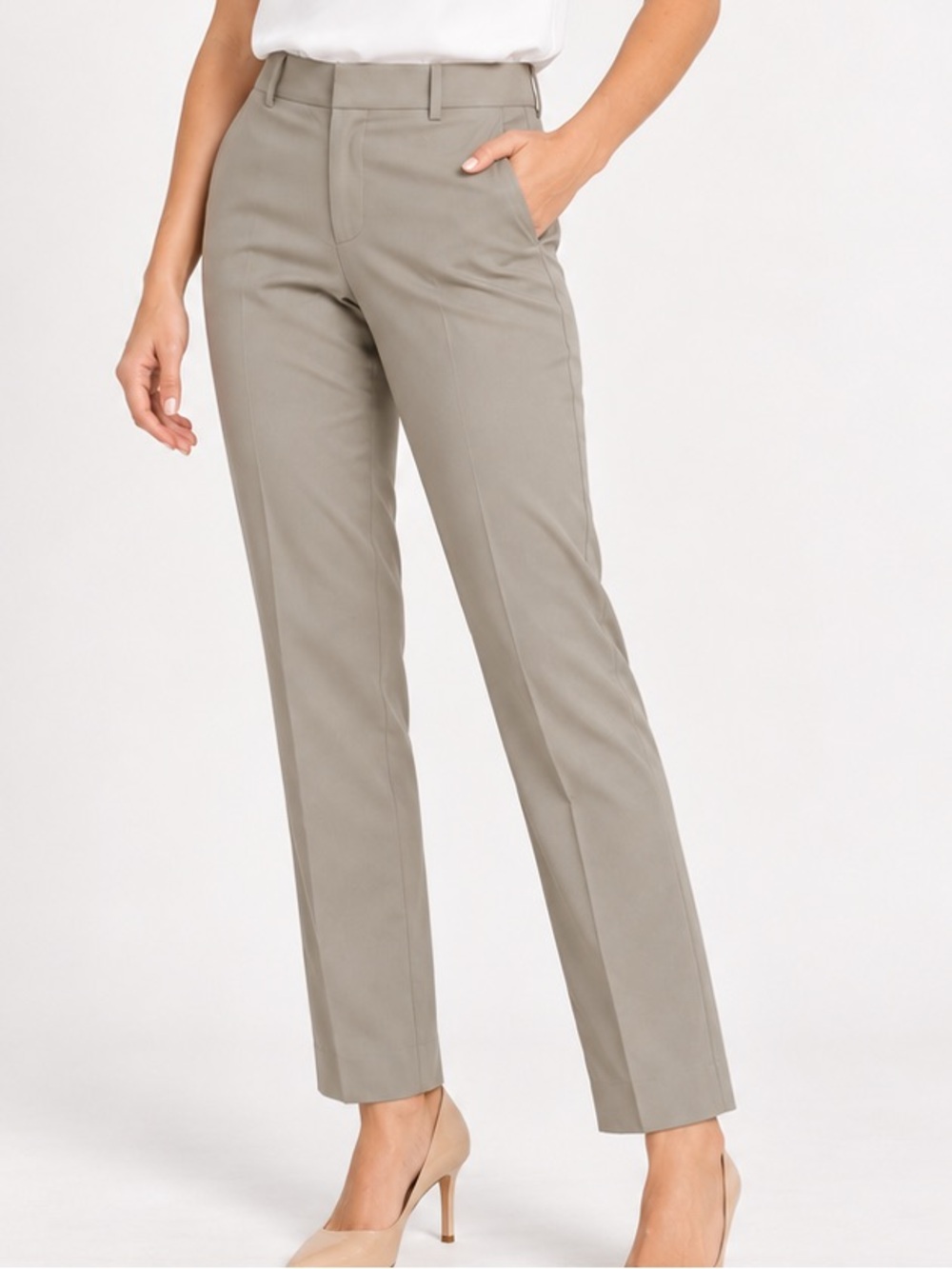 Theory Khaki Stretch Cotton Straight Leg Pants Size 8